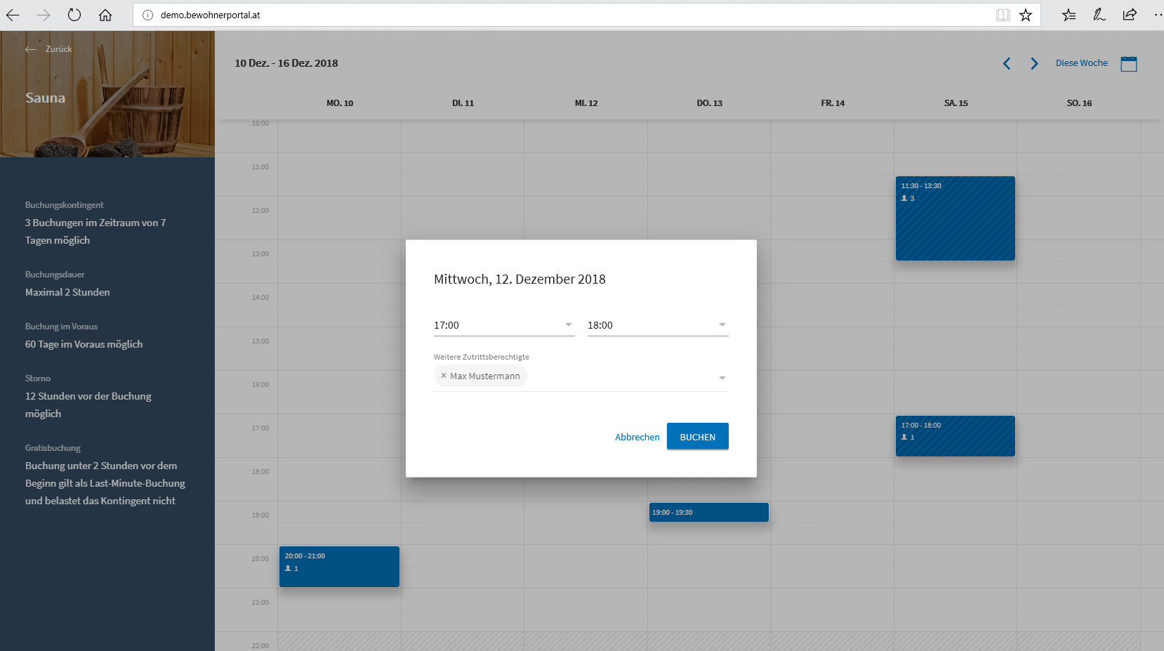 Bewohnerportal: Raum- Reservierung im praktischen Buchungskalender. Bewohnerportal: Raum- Reservierung im praktischen Buchungskalender.